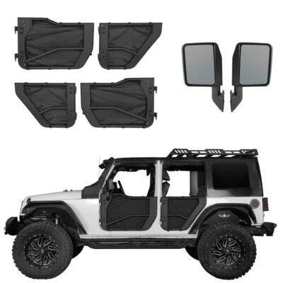JUEGO COMPLETO DE PUERTAS DELANTERAS Y TRASERAS DE ACERO + ESPEJOS RETROVISORES PARA JEEP WRANGLER 07-18 JK 4 PUERTAS Foto 1 de 4