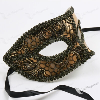 Gold Lace Gold Venetian Masquerade Ball Party Costume Dress up Party Eye Mask - Image 1 of 4