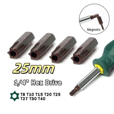 1/4 Magnetic T8 T10 T15 T20 T25 T27 T30 T40 Torx Bit Drill Head Screwdriver Bits - Image 1 of 4