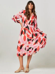 ESSENTIEL ANTWERP NWT $485 Ivory Red Pink Crab Print V Neck Midi Dress 34/ 2 US - Picture 1 of 12