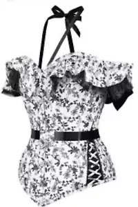 Fully Boned Corset Top UK 16 Us 12 Cotton Whimsey Goth Fairy Sleeves Amazing 8 - Picture 1 of 19