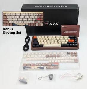 XVX M68 Solid Walnut Wired Keyboard w/ Upgrade Silent Switches & Bonus Keycaps - Afbeelding 1 van 4