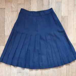 Vintage Navy Blue Pleated Mini Skirt 100% Wool Dark Academia Professor Twee