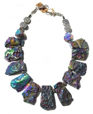  COLLAR ELEGANTE ENORME TITANIO ÁGATA DRUZY CRISTAL GEODA DECLARACIÓN  Foto 1 de 4