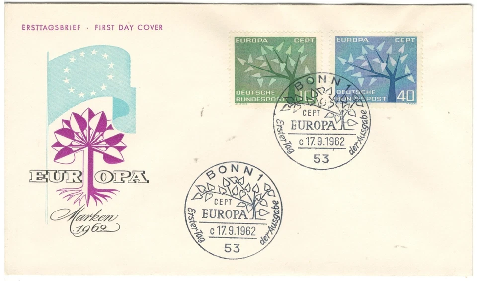 GERMANY EUROPE ILLUSTRATED COVER TREES STAMPS SET FDC Europa 1962 LOT(GER 37) - Image 1 of 1