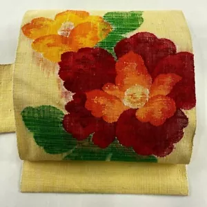 Japanese Kimono SILK ,Nagoya OBI ,TSUMUGI(Pongee),Raw Silk,Plants,L11'9"..3044 - Picture 1 of 5