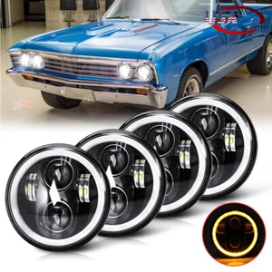 4PCS 5 3/4" 5.75 Projector round LED Headlights Sealed Beam Halo Ring Lamp Bulbs - Picture 1 of 12
