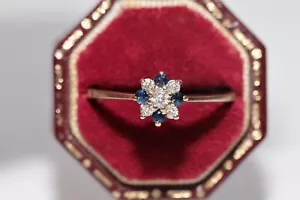 Bague cocktail vintage vers 1980 or 14 carats diamant naturel et saphir - Photo 1 sur 15