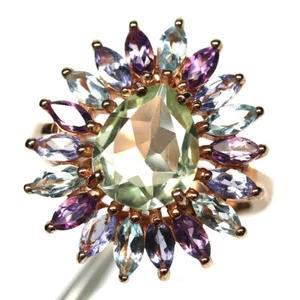 925 Plata Verde - Amatista Violeta,Tanzanita Y Topacio Joyería Anillo Tamaño 8.5 - Imagen 1 de 4