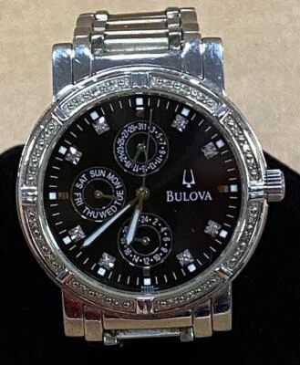 RELOJ BULOVA 96E04 ESFERA NEGRA DIAMANTE ACENTO CRONÓGRAFO 39mm SS CUARZO. Foto 1 de 4