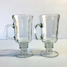 Irish Coffee Mugs Fluted Crystal Clear Glass  8 oz Handle Footed Pedestal Base