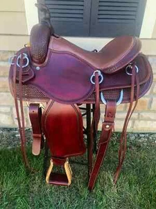 Western braun grobes Leder handgeschnitzter Roper Ranch Sattel 10 Zoll bis 18 Zoll - Bild 1 von 1