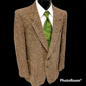Vtg Monsieur Adolfo Brown BARLEYCORN Sport Coat DONEGAL Tweed Jacket Wool Blazer