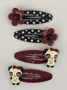 Pinzas para el cabello de panda de vacaciones Gymboree para niñas pasadores Navidad rojo negro blanco 4 - Imagen 1 de 2