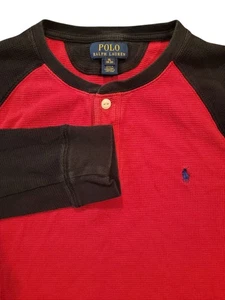 Polo Ralph Lauren Red Black Thermal Henley Long Sleeve Shirt Boys XL 18-20 - Picture 1 of 12