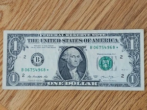 RARE-Fort Worth One Dollar Bill Star Note 2013 B Duplicate Serial # B 06754968* - Picture 1 of 5