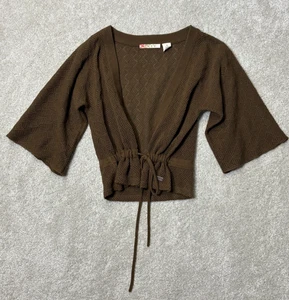 Roxy Y2K Brown Knit Cardigan Sweater Women’s Medium Tie Front Bell Sleeve Boho - Picture 1 of 8