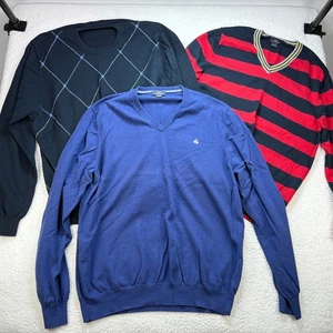 Brooks Brothers 2XL Sweater Bundle Cotton Cashmere V-Neck Argyle Stripe Blue - Picture 1 of 20