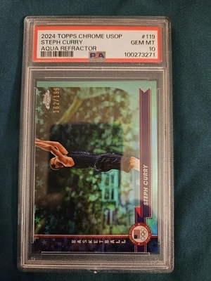 2024 Topps Chrome USOP Steph Curry Aqua Refractor 162/199 PSA 10 🔥 - Image 1 of 4