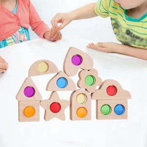 Wooden Building Blocks Set Colorful Party Supplies Preschool Stacking Blocks - Picture 1 of 7