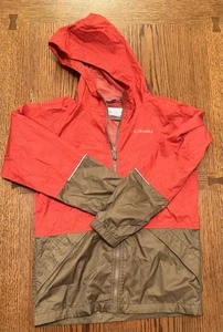 Columbia Boys Lined Rain Jacket Size M (10/12) Orange/Brown - Picture 1 of 9