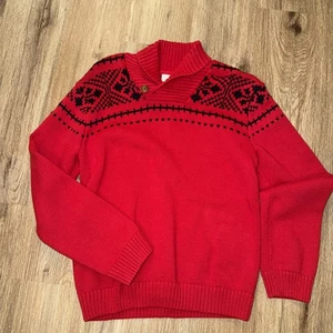 Gymboree Jungen angezogen rot Wasserfallausschnitt Schneeflocke klassischer Winterpullover Gr. 10/12 - Bild 1 von 5