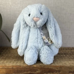 Jellycat Medium Bashful Blue Bunny - Baby Blue Bunny Rabbit Beanie Medium 12" - Picture 1 of 14