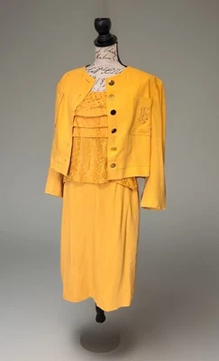 Raro Louis Feraud 12 Falda Traje Mandarina 3 Piezas Diseñador Lujo Jackie O Foto 1 de 4