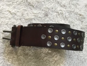 HOLLISTER  Unisex Wide Rivet Studded Leather Belt & Buckle Casual Brown M - Picture 1 of 13