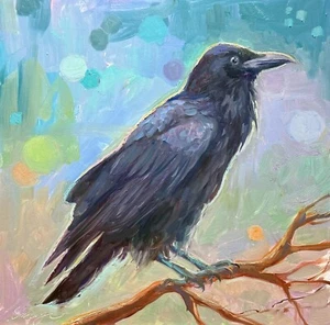 Crows Original Oil Painting, genre painting, impressionist Art, magic art - Picture 1 of 8