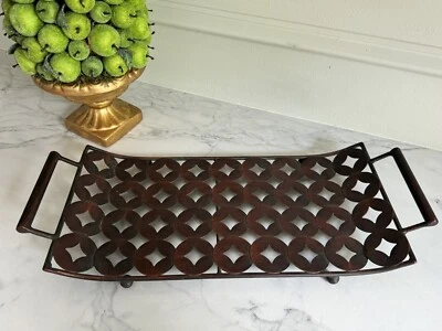 Decorative Vintage Copper Open Cut Metal Tray 18.25”x8” - Image 1 of 4
