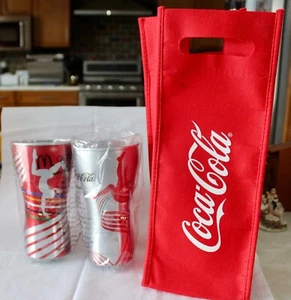 Coca Cola Blechgläser Worldwide Partners Olympics McDonalds Glas Set & Tasche - Bild 1 von 4