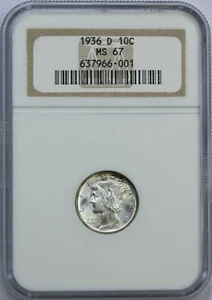 1936-D 10c Mercury Dime NGC MS67 - Picture 1 of 4