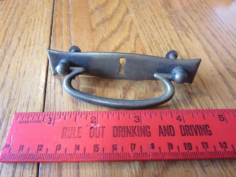 1 Vintage Brass & metal Handle antique dresser drawer handle pull key hole 4" Cover