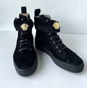 Gianni Versace Gold Medusa Black Velour Women High Top Sneakers Italy New 5.5 - Picture 1 of 4