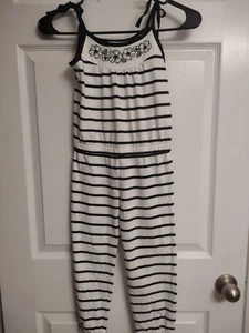 Gymboree Romper “Island Hopper" Black White Striped NWT Floral Girl's Size 5 - Picture 1 of 7