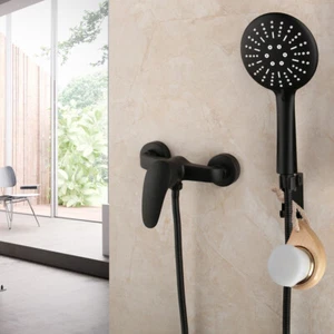 Juego de grifos de pulverización manual ducha de mano baño grifo mezclador negro montaje en pared - Imagen 1 de 9