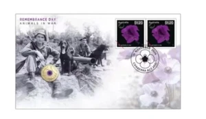2024 Remembrance Day PNC Animals In War $2 Coloured Coin Purple Poppy - Picture 1 of 4