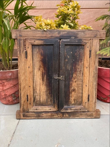 1700's Antique Wooden Carved Cabinet Window Door With Frame Sideboard Door Cover