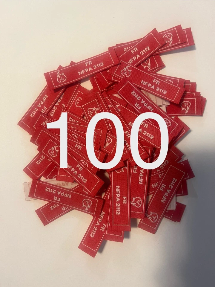 100 FR NFPA 2112 Iron On Patch / Tag Fire Retardant Pants Shirt Jacket - Image 1 of 1