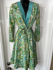 Vtg 60s 70s Psychedelic Floral Wrap Suede Trim Flower Power Hippie Dress XS/S? - Picture 1 of 12