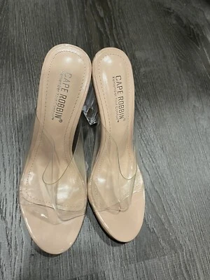 Cape Robbin Shoe Womens 7M Clear Blush Pink Nude Peep Toe Block Heel Statement - Image 1 of 4