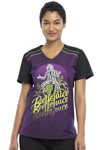 Beetlejuice Cherokee Scrubs Tooniforms Warner Bros. V Neck Top TF694 BCIS - Picture 1 of 6