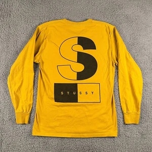 Vtg Y2K Stussy Big S Logo Graphic Mens Size Small Gold Long Sleeve T Shirt - Picture 1 of 9