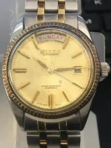 RARE Ricoh President 1970's Gold Dial Day Date Automatic Men Watch Run (Lot2531) - Bild 1 von 11