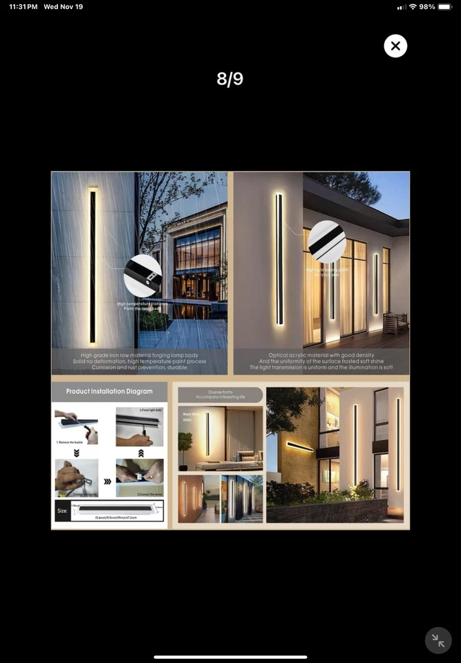 Paquete de 2 lámparas de pared LED modernas para exteriores de 71 pulgadas de largo IP65 impermeables aplique de pared Foto 1 de 4