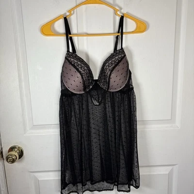 Camiseta feminina Jessica Simpson de renda babydoll L transparente Y2K lingerie regata para dormir - Imagem 1 de 4