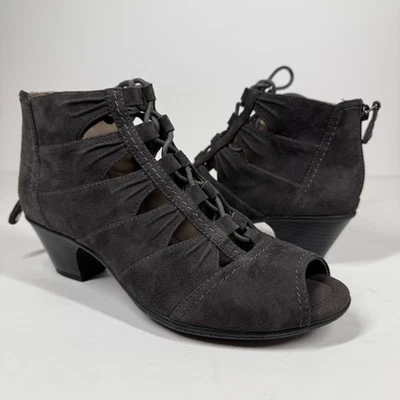 Earth Boots Mujer 7.5 Negro Origins Aurora Pizarra Oscura Gamuza Punta abierta Botín Nuevo Foto 1 de 4