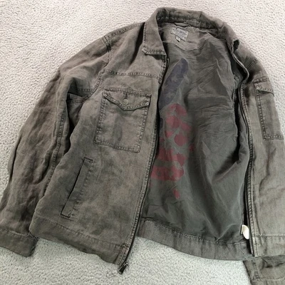 Lucky Brand Jacket Mens Gray 100% Linen Trucker Military Thirteen Star Button - Image 1 of 4