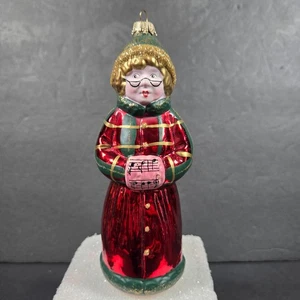 Krebs German Glass Caroler Ornament 6.25in Hand Painted Red Green Xmas - Picture 1 of 9